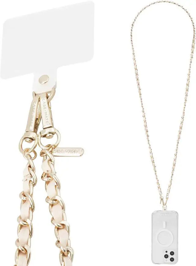 Alt view image 2 of 3 - Case-Mate Phone Crossbody Adjustable Smartphone Leather & Gold Chain - Cream