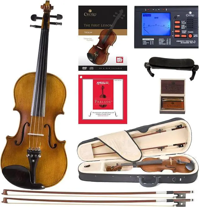 Main image of Cecilio CVN-500 Solidwood Ebony Fitted Violin w/ D'Addario Prelude Strings, 4/4-
