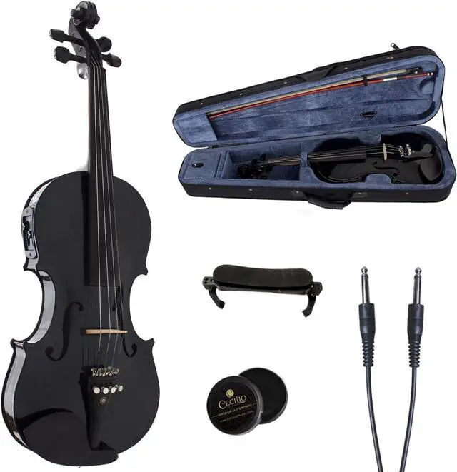 Main image of Cecilio 4/4 CVNAE-Black+SR Ebony Fitted Acoustic/Electric Violin, Black