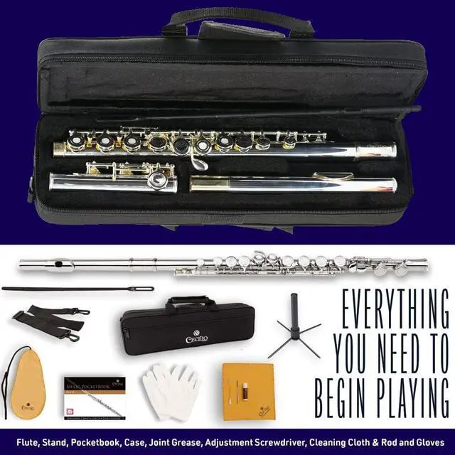 Alt view image 2 of 2 - Cecilio Metal Open Hole C Flute Instrument for Beginner & Intermediate - Silver-