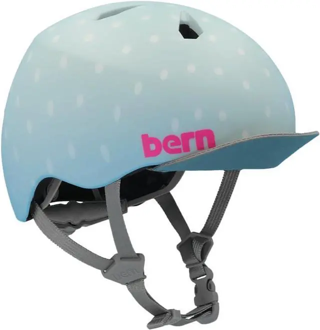 Main image of BERN Nina Lightweight Bike Helmet for Age 3-12, Satin Purple Polka Dot, Size S/M