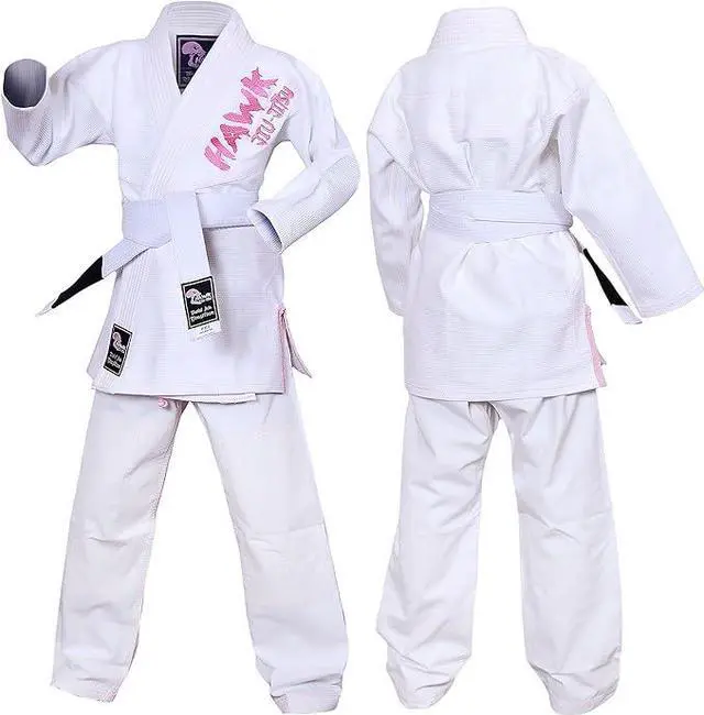 Alt view image 2 of 2 - Hawk Jiu Jitsu Kids Brazilian Jiu Jitsu Gi with White Belt, K000 - Girls White-