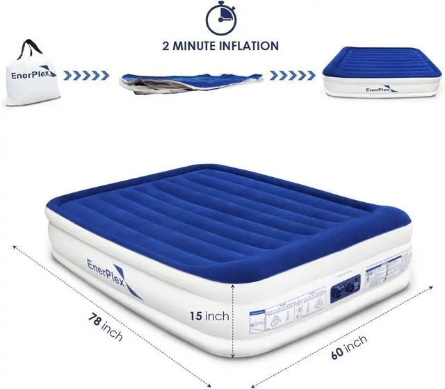 Alt view image 2 of 2 - EnerPlex 13" Inflatable PVC Air Mattress w/Pump for Camping, Twin - Blue/White