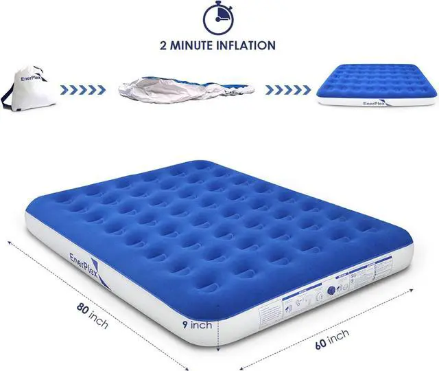 Alt view image 2 of 2 - EnerPlex Camping Air Mattress with Built in High Speed Pump, Queen - Blue/White