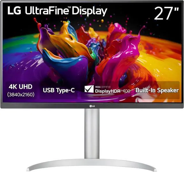 Alt view image 8 of 9 - LG 27UP850K-W 27-inch Ultrafine 4K UHD (3840 x 2160) IPS Computer Monitor, 60Hz, 5ms, DisplayHDR 400, Built-in Speaker, HDMI, DisplayPort, USB Type-C, Tilt/Height/Pivot Adjustable Stand, White
