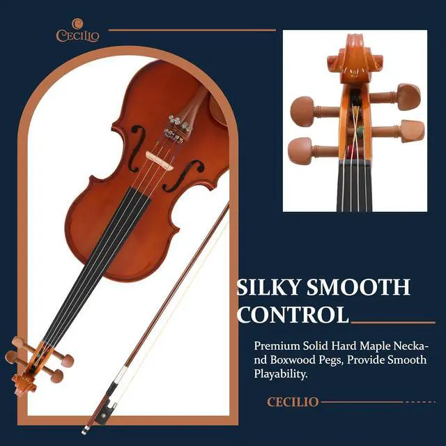 Alt view image 2 of 2 - Cecilio 1/4 Solidwood Violin w/ 4 Strings D'Addario Prelude, Alloy Steel, Nickel