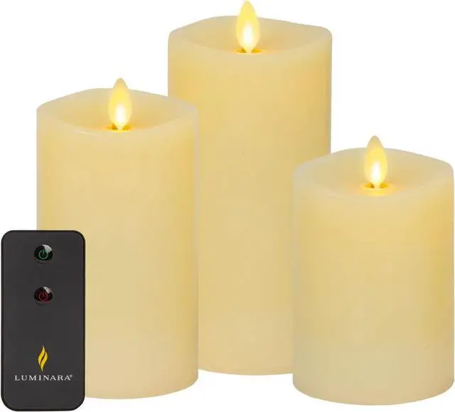 Main image of Luminara Realistic Battery Operated Flameless Pillar Candles, Ivory - Set of 3