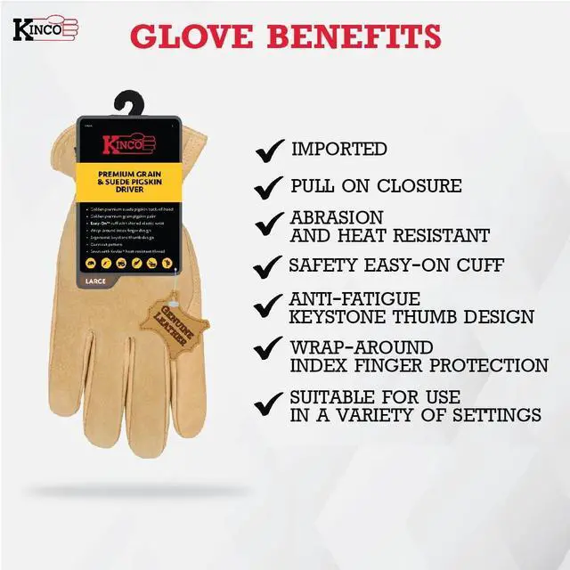 Alt view image 2 of 2 - Kinco 94WA-M-6PK Lined Grain Suede Pigskin Gloves, Heat-Resistant, Tan, Medium