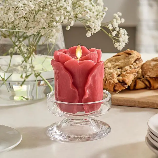 Alt view image 2 of 2 - Luminara Rosebud Pillar Flameless Indoor Candle for Decor, 3.6"x4.3" - True Red