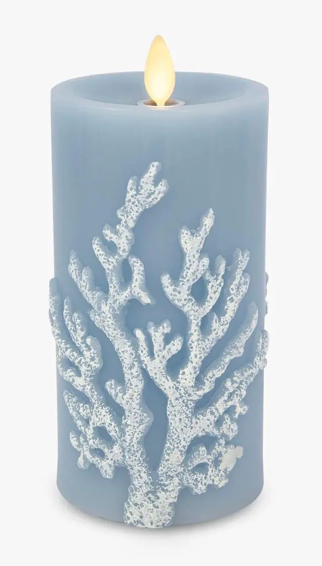 Main image of Luminara Embossed Coral Flameless Indoor LED Candle for Decor, 3"x6.5", Chambray