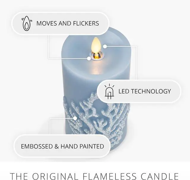 Alt view image 2 of 2 - Luminara Embossed Coral Flameless Indoor LED Candle for Decor, 3"x6.5", Chambray