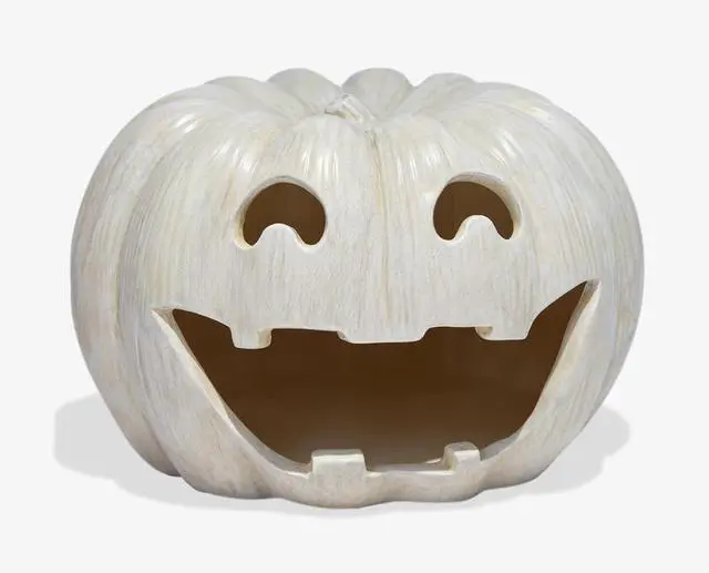 Main image of Luminara Jack-o Lantern Pumpkin Tealight Holder for Decoration, 10"x6.75", White