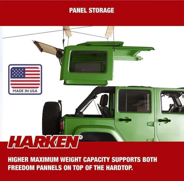 Alt view image 2 of 2 - HARKEN Hardtop Overhead Garage Storage Hoist System for Jeep Wrangler - Black
