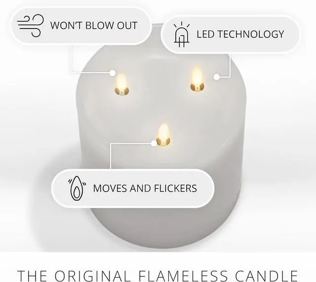 Alt view image 2 of 2 - Luminara Tri-Flame Cordless Indoor LED Candle for Decoration, 5.8"x5.7" - White