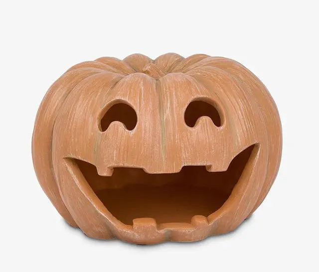 Main image of Luminara Jack-o'-Lantern Resin Pumpkin Tealight Holder, 10" x 6.75" - Dry Brush