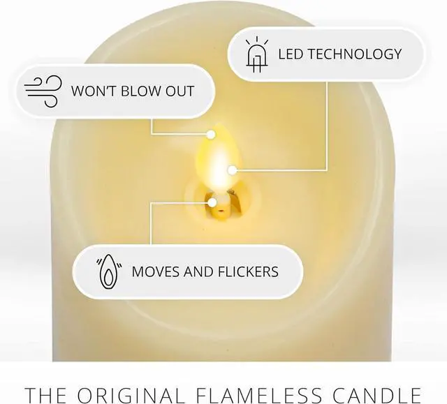 Alt view image 2 of 2 - Luminara Flameless 3-V Indoor Moving Flame Pillar LED Candle - 3.5" x 7", Ivory