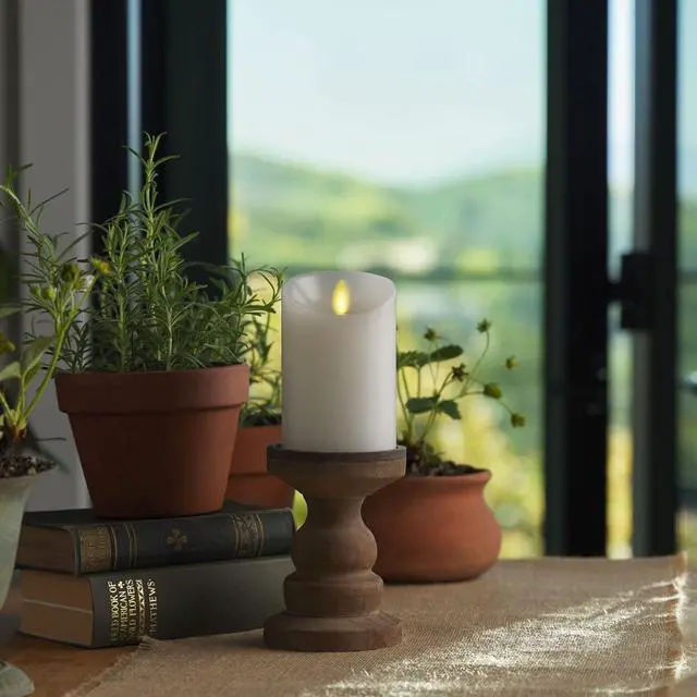 Alt view image 2 of 2 - Luminara Flickering Flameless 4.5" Scalloped Edge Pillar Candle for Decor, White