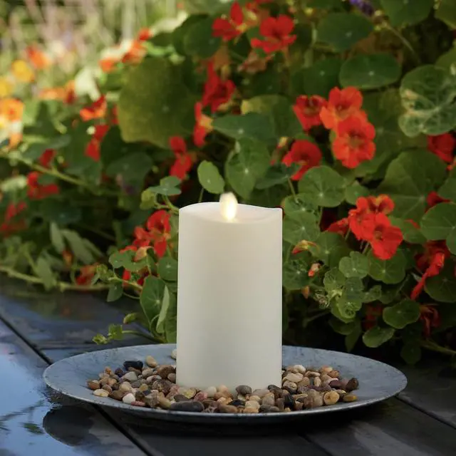 Alt view image 2 of 2 - Luminara Waterproof Outdoor Flameless Melted Edge LED Candle - 3.75" x 7", White