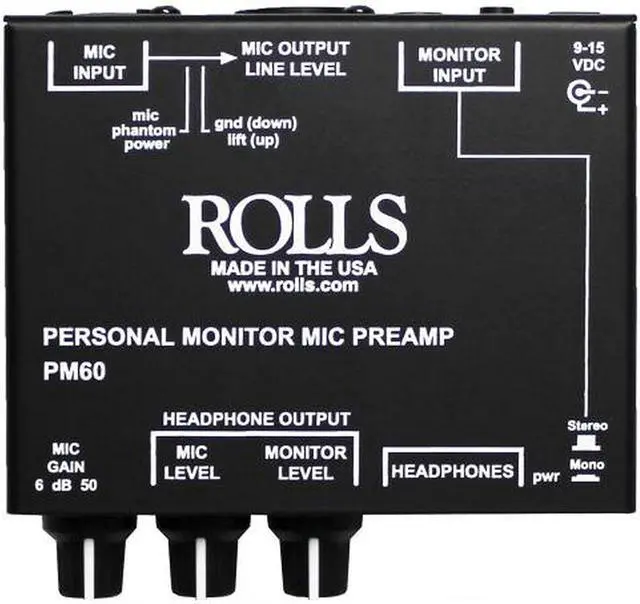 Main image of Rolls PM60 Unidirectional Polar Personal Monitor Mic Preamp for Podcast or Vlog