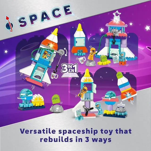 Alt view image 2 of 2 - LEGO DUPLO 3 in 1 Space Shuttle Adventure Toddler Building Toys for Kids, 58 Pcs