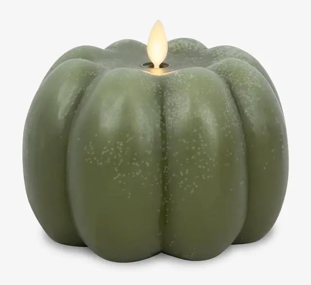 Main image of Luminara Pumpkin Figural Flameless Flickering Candle , 5.5" x 4.25", Loden Green
