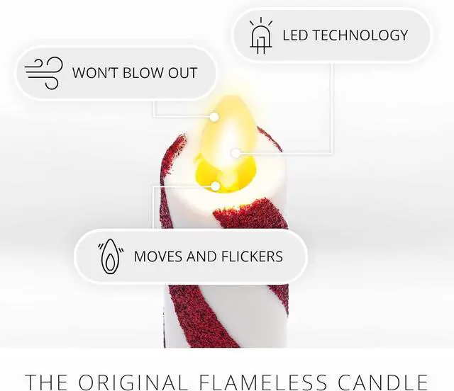 Alt view image 2 of 2 - Luminara Flameless Battery Operated Taper LED Candle, 2-1x9.75" - Candy Cane Red
