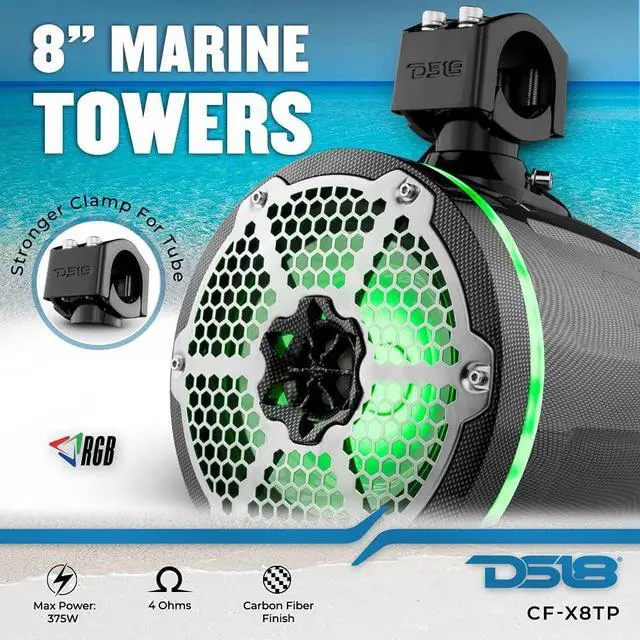 Alt view image 3 of 3 - DS18 X Series HYDRO 8" Wakeboard Pod Tower Speaker w/RGB LED Light - 425W - Black Carbon Fiber