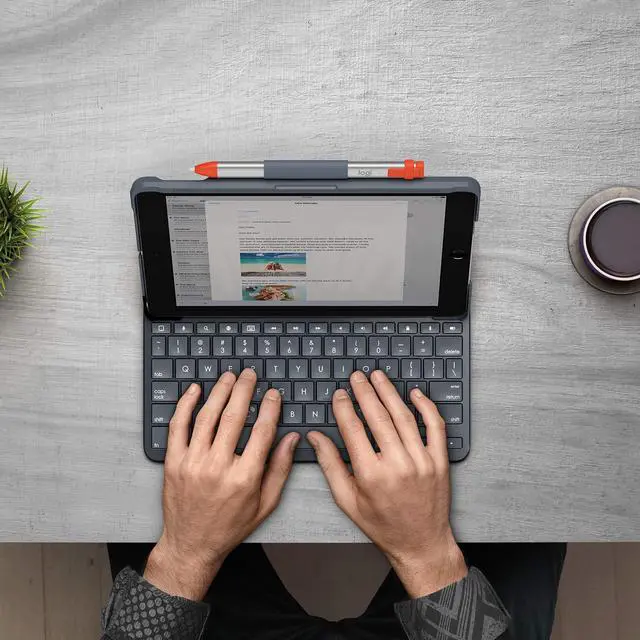 Alt view image 9 of 11 - Logitech Slim Folio with Integrated Bluetooth Keyboard for iPad (5th and 6th Generation) - Bulk Packaging - Black