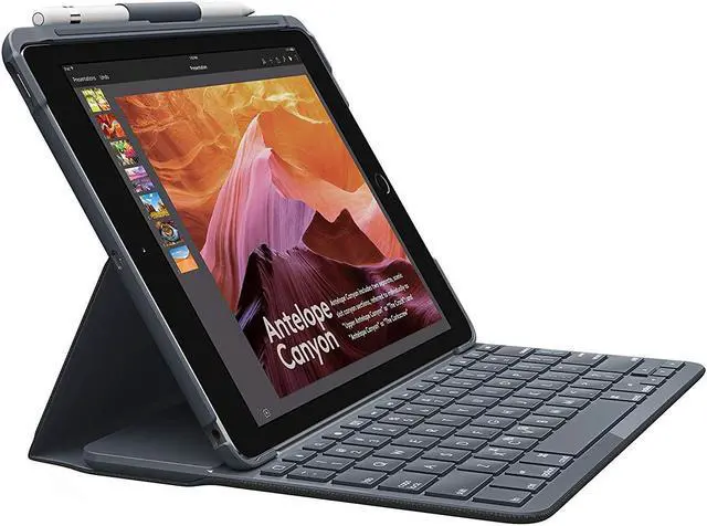 Alt view image 8 of 11 - Logitech Slim Folio with Integrated Bluetooth Keyboard for iPad (5th and 6th Generation) - Bulk Packaging - Black
