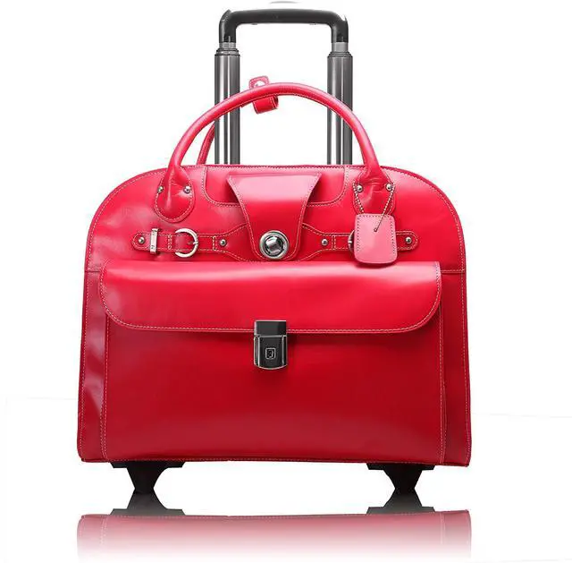 Alt view image 14 of 20 - McKlein USA 96313 15 in. Leather Wheeled Ladies Laptop Briefcase - Fuchsia