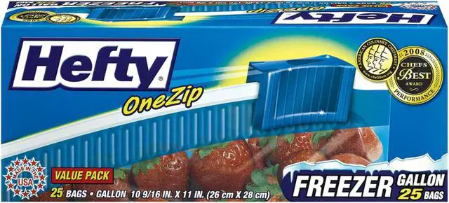 Main image of Hefty One Zip Slider Bags Freezer 1gal 2.5 mil Clear 25/Box R82425