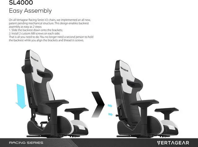 Alt view image 5 of 12 - Vertagear S-Line SL4000 Racing Series Gaming Office Chair - Black/White (Rev. 2)