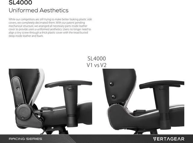 Alt view image 7 of 12 - Vertagear S-Line SL4000 Racing Series Gaming Office Chair - Black/White (Rev. 2)