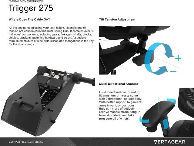 Alt view image 5 of 7 - Vertagear Gaming Series Triigger 275 Ergonomic Office Chair (Red)