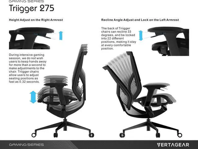 Alt view image 3 of 8 - Vertagear Gaming Series Triigger 275 Ergonomic Office Chair (White)