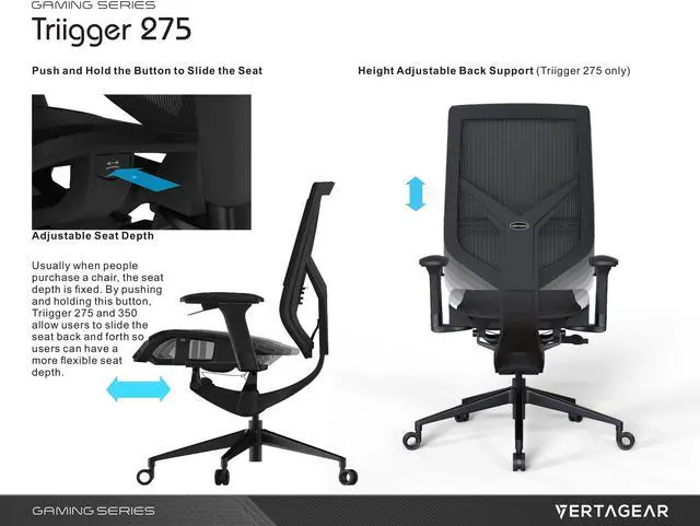 Alt view image 4 of 8 - Vertagear Gaming Series Triigger 275 Ergonomic Office Chair (White)