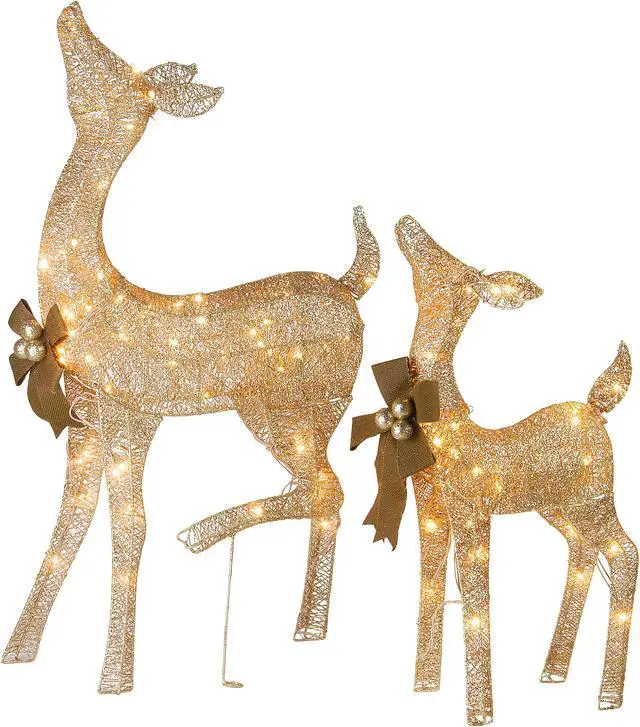 Alt view image 2 of 2 - National Tree Company DF105014U Pre-Lit Fawn with Doe Decoration - AC Powered - Warm White LED Lights - 6" x 22" x 38" Doe, 6" x 22" x 28" Fawn, Assorted Colors