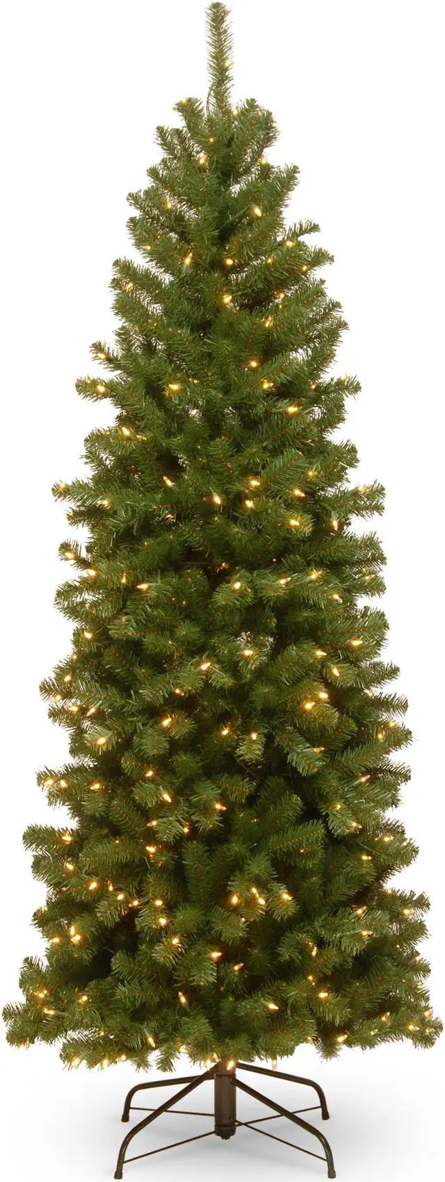 Main image of National Tree Company NRV735865 6.5 ft. Pre-Lit North Valley Spruce Pencil Slim Tree - 30" x 30" x 78" - Green Tree, Green Tree Stand