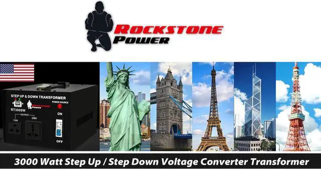 Alt view image 3 of 7 - Rockstone Power 3000 Watt Voltage Converter Transformer - Heavy Duty Step Up/Down AC 110V/120V/220V/240V Power Converter - Circuit Breaker Protection – DC 5V USB Port - CE Certified [3-Year Warranty]