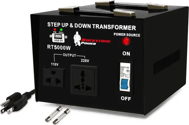 Main image of Rockstone Power 5000 Watt Voltage Converter Transformer - Heavy Duty Step Up/Down AC 110V/120V/220V/240V Power Converter - Circuit Breaker Protection – DC 5V USB Port - CE Certified [3-Year Warranty]