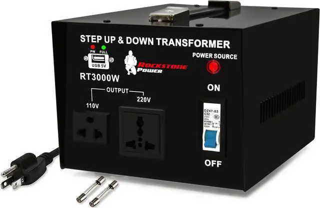Main image of Rockstone Power 3000 Watt Voltage Converter Transformer - Heavy Duty Step Up/Down AC 110V/120V/220V/240V Power Converter - Circuit Breaker Protection – DC 5V USB Port - CE Certified [3-Year Warranty]