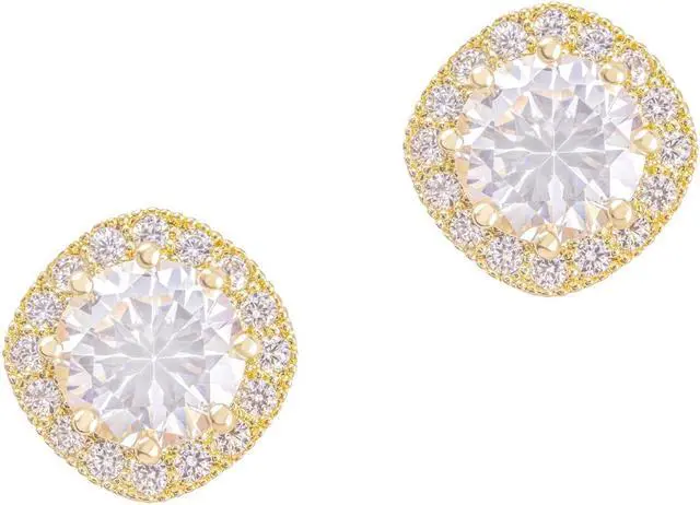 Main image of 18k Yellow Gold Plated Cubic Zirconia Cushion Shape Halo Stud Earrings (1.90 carats) by ORROUS & CO