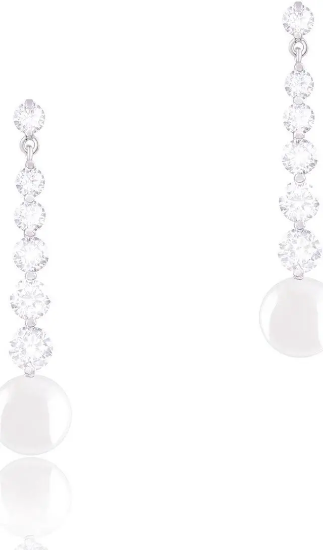 Main image of 18k Gold Plated White Shell Pearl with 6 Graduated Cubic Zirconia Drop Earrings (9-9.5 mm)
