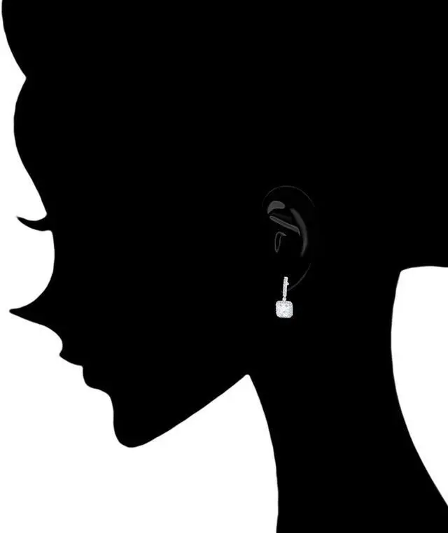 Alt view image 2 of 4 - 18k Gold Plated Asscher Cut Halo Cubic Zirconia Drop Earrings (2.60 carats)