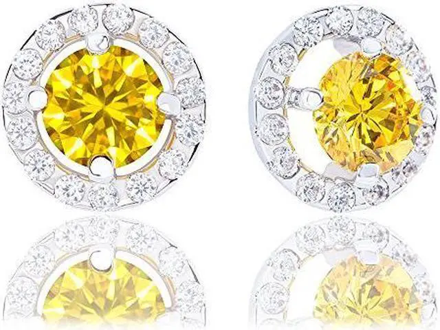 Main image of 18k Gold Plated Illusion Solitaire Cubic Zirconia Halo Stud Earrings (2.25 carats)