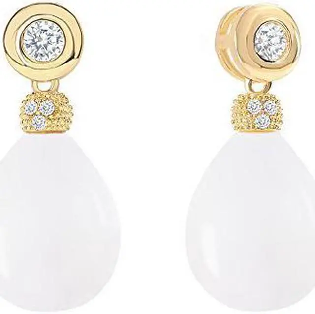 Main image of 18k Gold Plated White Shell Pearl with Cubic Zirconia Earrings (11.5-12mm, 1.20 carats)