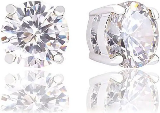 Main image of 18k Gold Plated Round Cubic Zirconia Solitaire Stud Earrings (6.80 carats)