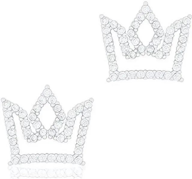 Main image of 18k White Gold Plated Cubic Zirconia Princess Crown Stud Earrings by Orrous & Co.