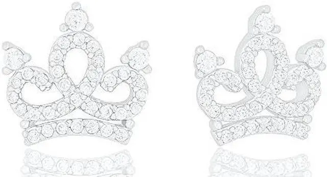 Main image of 18k White Gold Plated Cubic Zirconia Princess Crown Stud Earrings by Orrous & Co.
