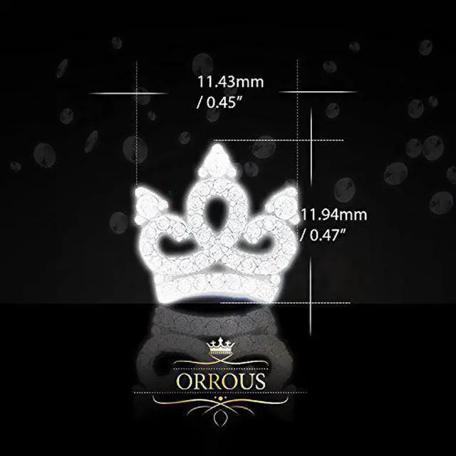 Alt view image 3 of 4 - 18k White Gold Plated Cubic Zirconia Princess Crown Stud Earrings by Orrous & Co.
